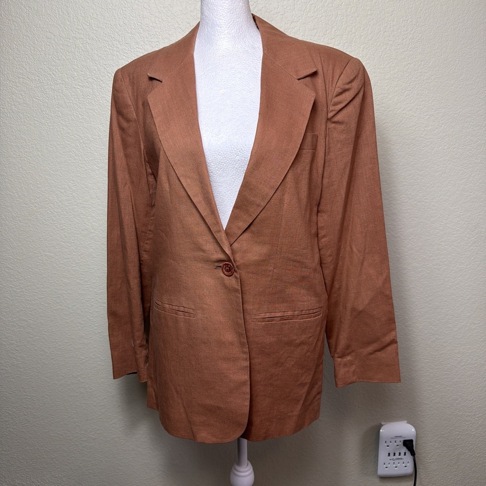 Savannah Blazer Womens 8 Terracotta Cotton Linen Single Button Jacket Vintage 90